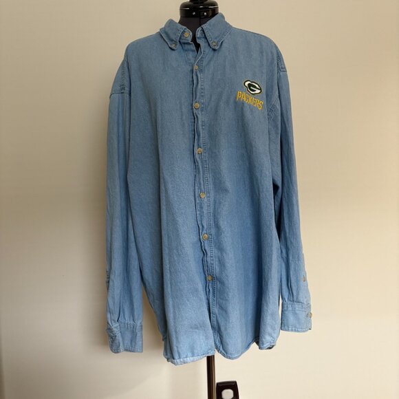 Green Bay Packers Pro Elite Denim Button-Down Shirt – Size Large - Picture 1 of 9